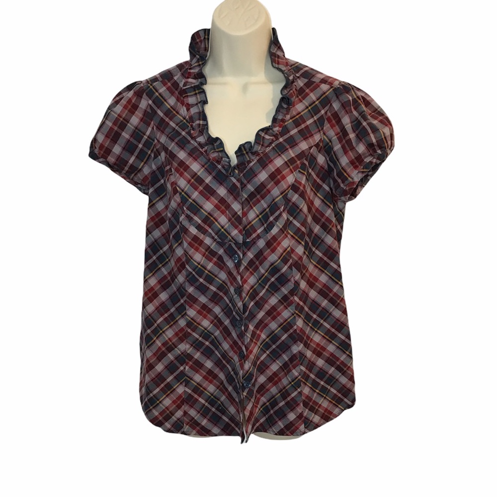 Duo Maternity Plaid Button Down T-shirt Blouse M